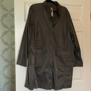 Eileen Fisher (Renew) raincoat w/zipper & cinched waist, 2X, gray-brown w/sheen